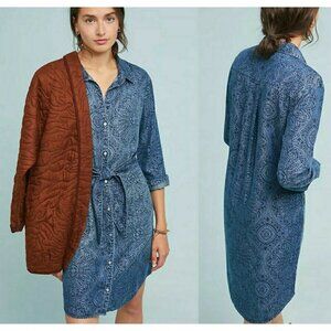 CLOTH & STONE Chambray Shirt Dress XS Blue Button Front Anthropologie Pockets